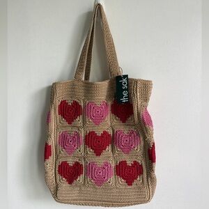 The Sak Lanie Market Tote - Pink and Red Heart Crochet Tote